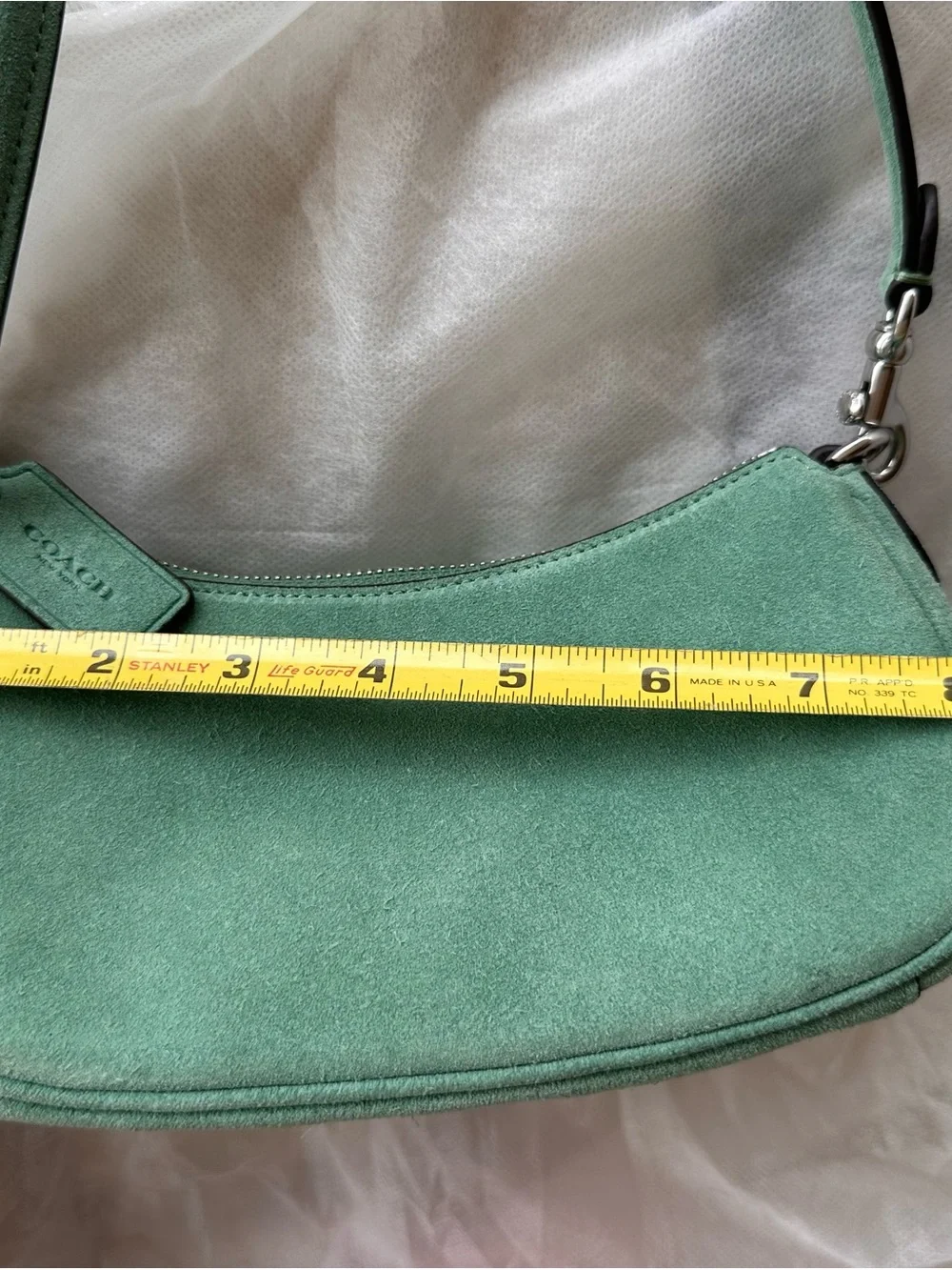 Coach Mini Suede Shoulder Bag in Mint Green with Silver Hardware